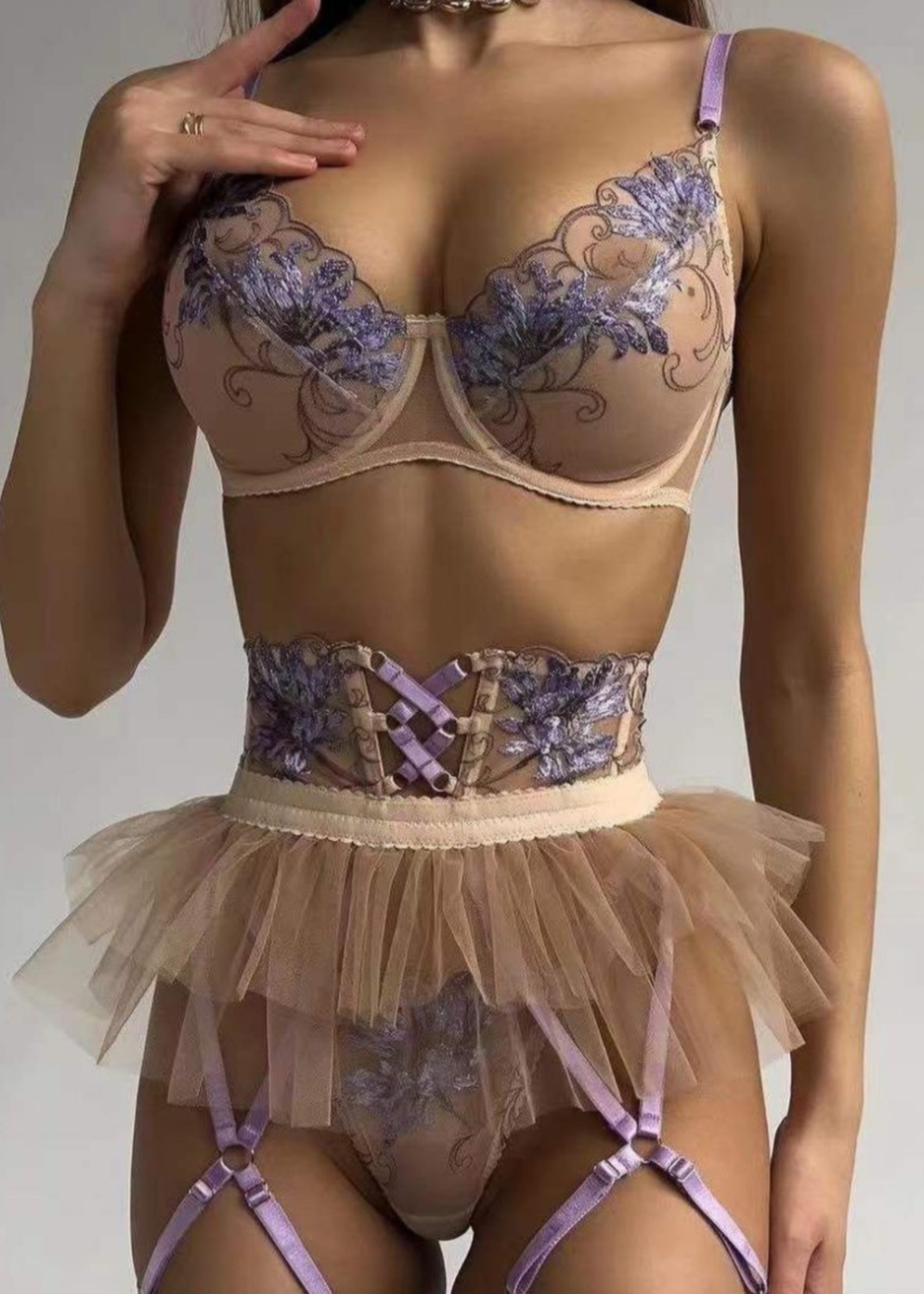 Viola Blossom - Lace Garter Lingerie Set