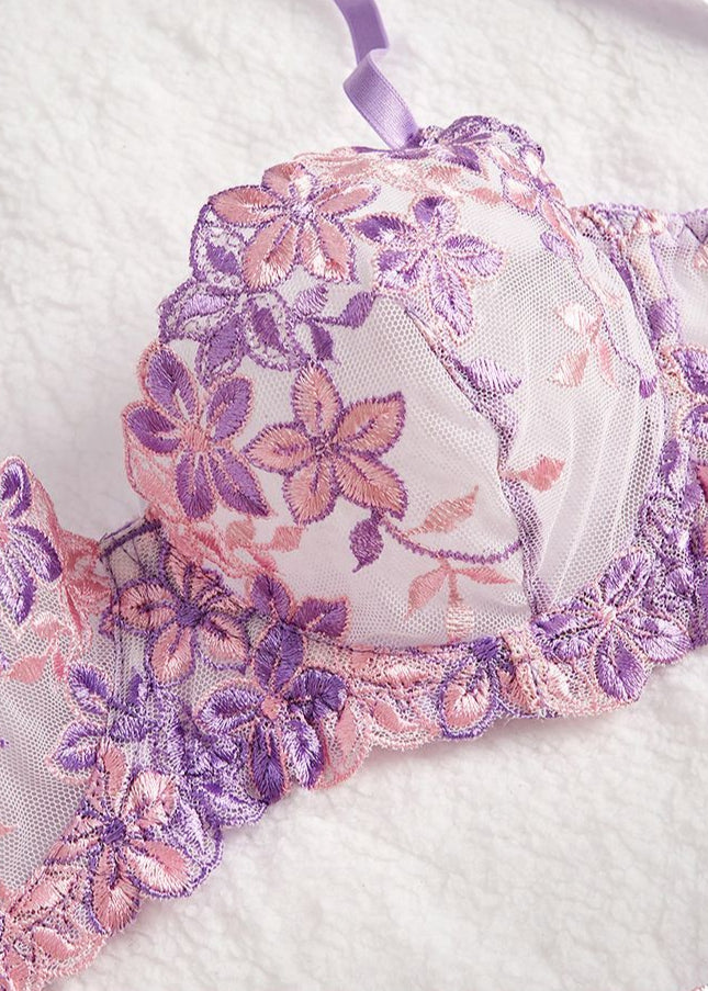 Lilac Blossom Embroidered Lingerie Set