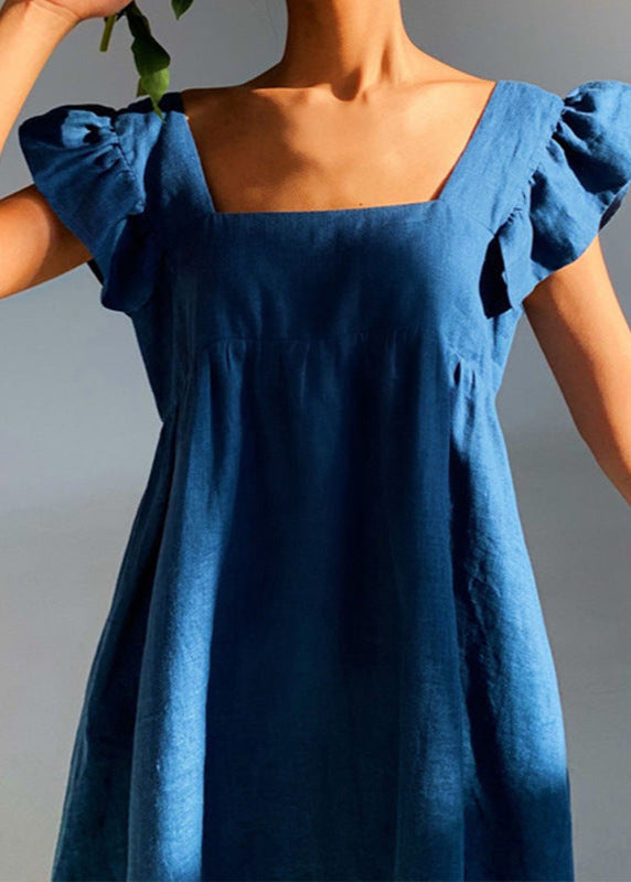 Soleil Linen Flutter-Sleeve Mini Dress