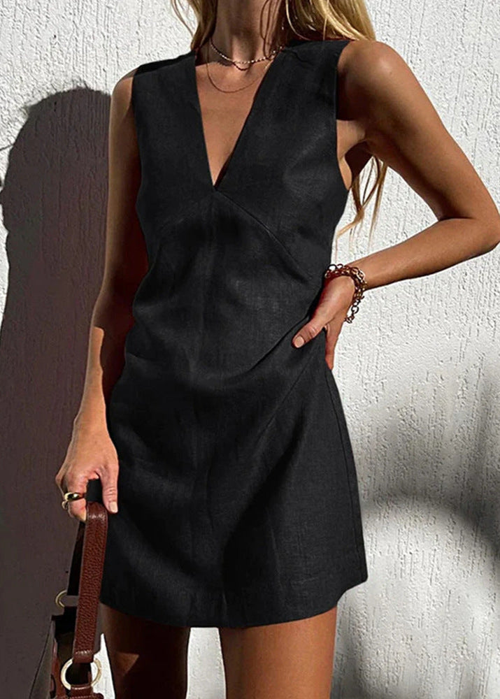 Sienna Trace - Deep V Linen Mini Dress