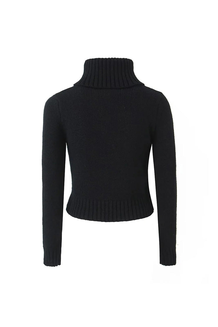 Cozy Turtle Neck Long Sleeve Cinched Waist Ribbed Knit Crop Sweater