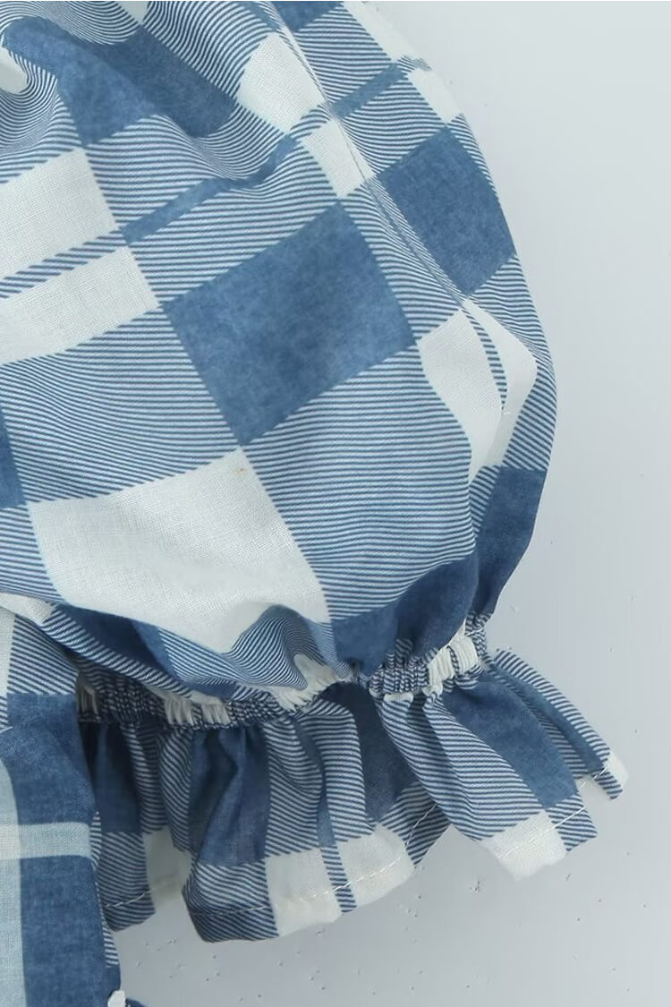 Floaty Bow Trim Puff Sleeve Gingham Print Summer Babydoll Mini Dress