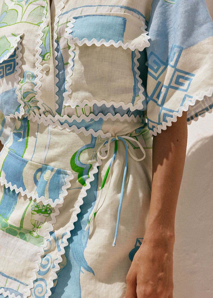 Santorini Sketch - Linen Shirt and Skirt Set