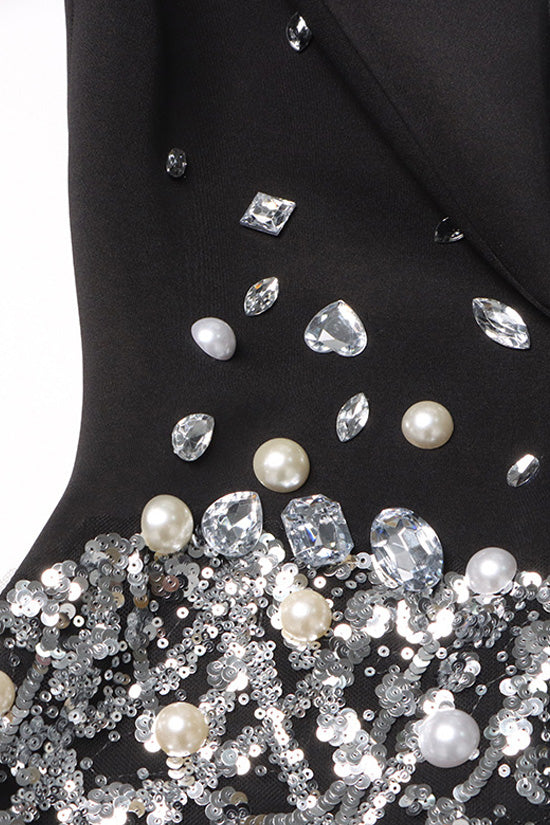 Sparkly Crystal Sequin Fringe Peak Lapel Zip Up Cinched Waist Party Blazer Mini Dress