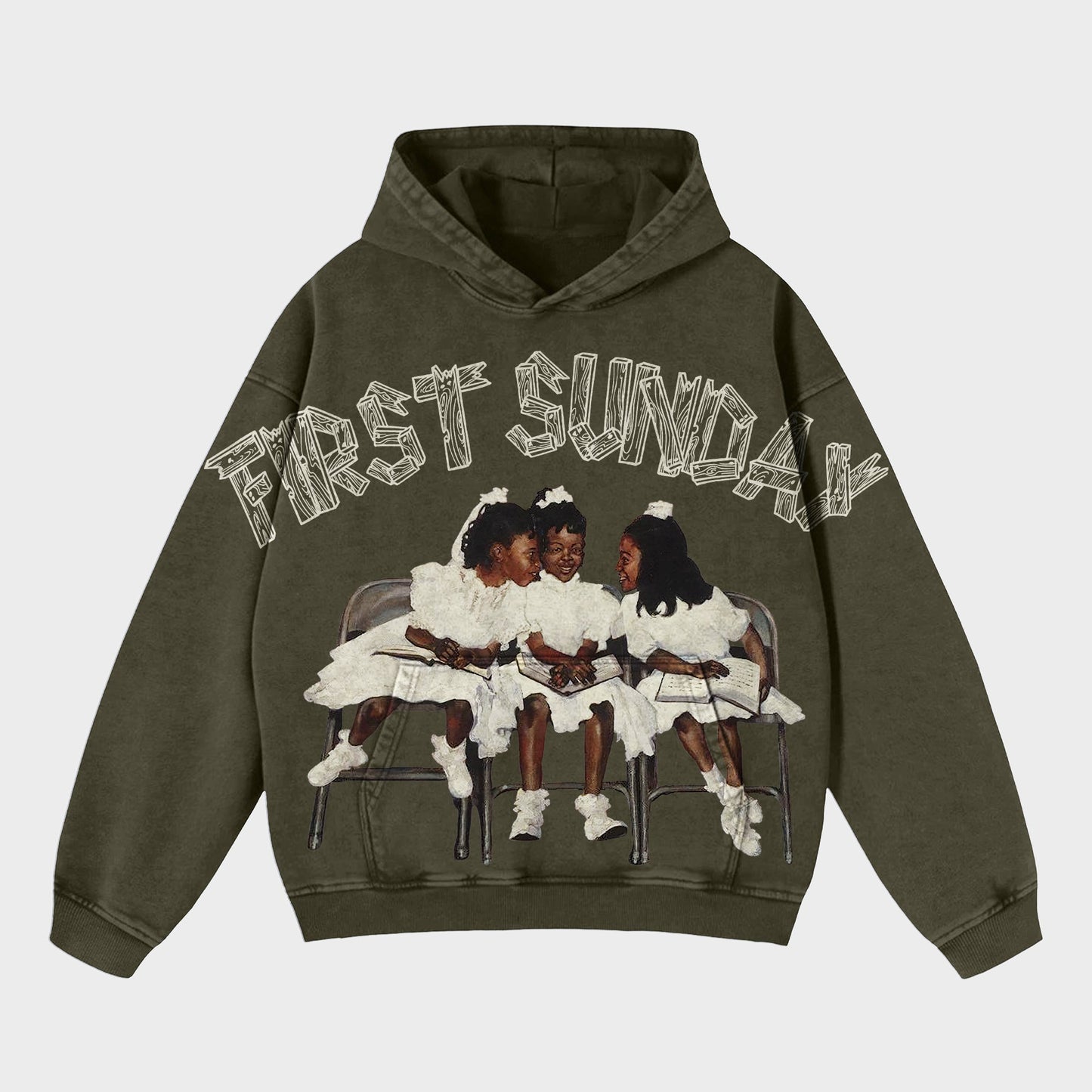 Vintage First Sunday Faith Graphic Acid Washed Oversized Hoodie