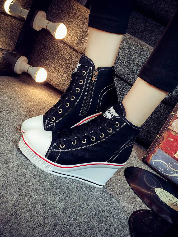 Lace-Up Thick Soled Heel Canvas Sneakers