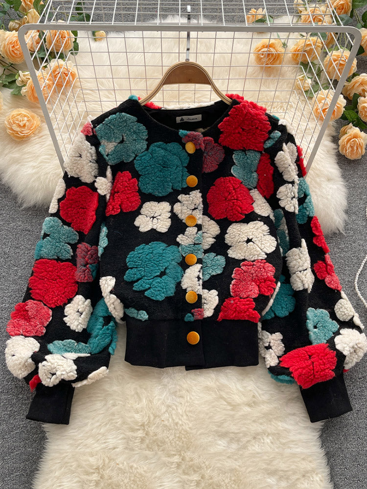 Flower Plush Button Coat