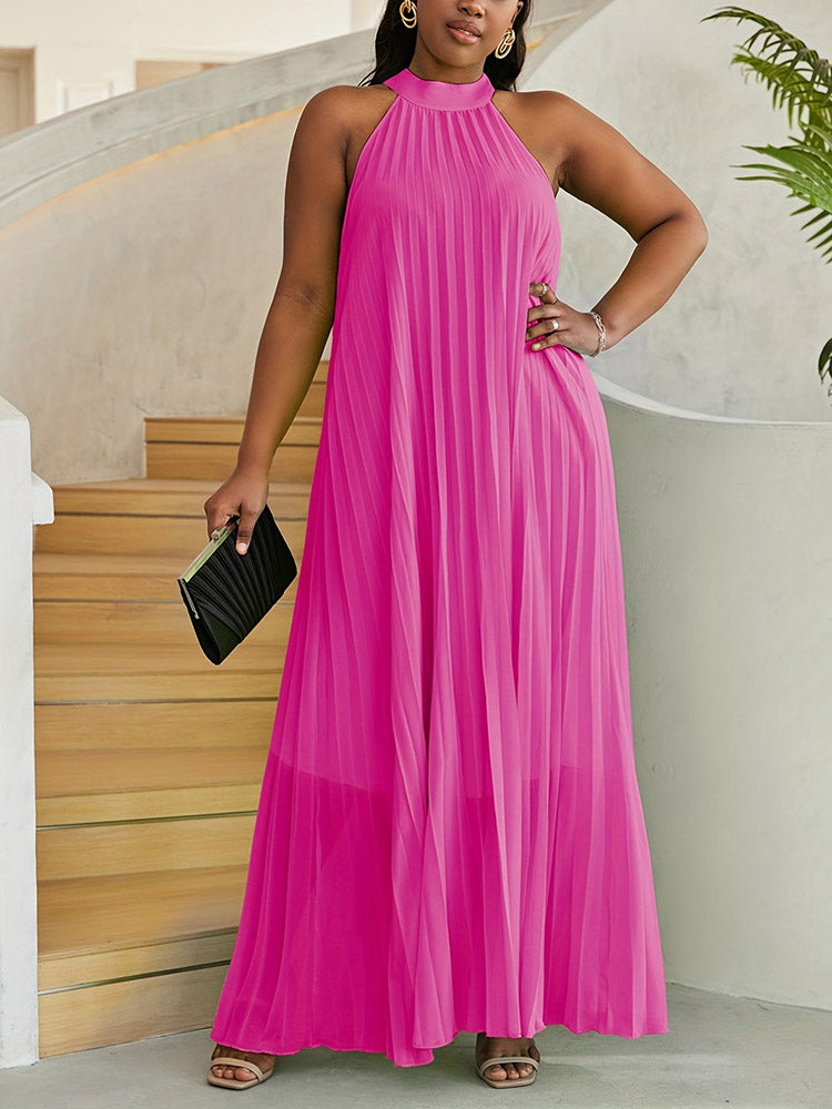 Halter Chiffon Pleated Dress