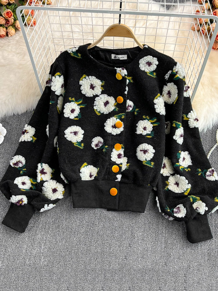 Flower Plush Button Coat