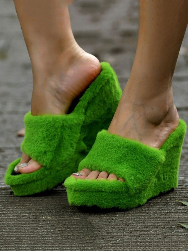 Fluffy Wedge High Heel Sandals