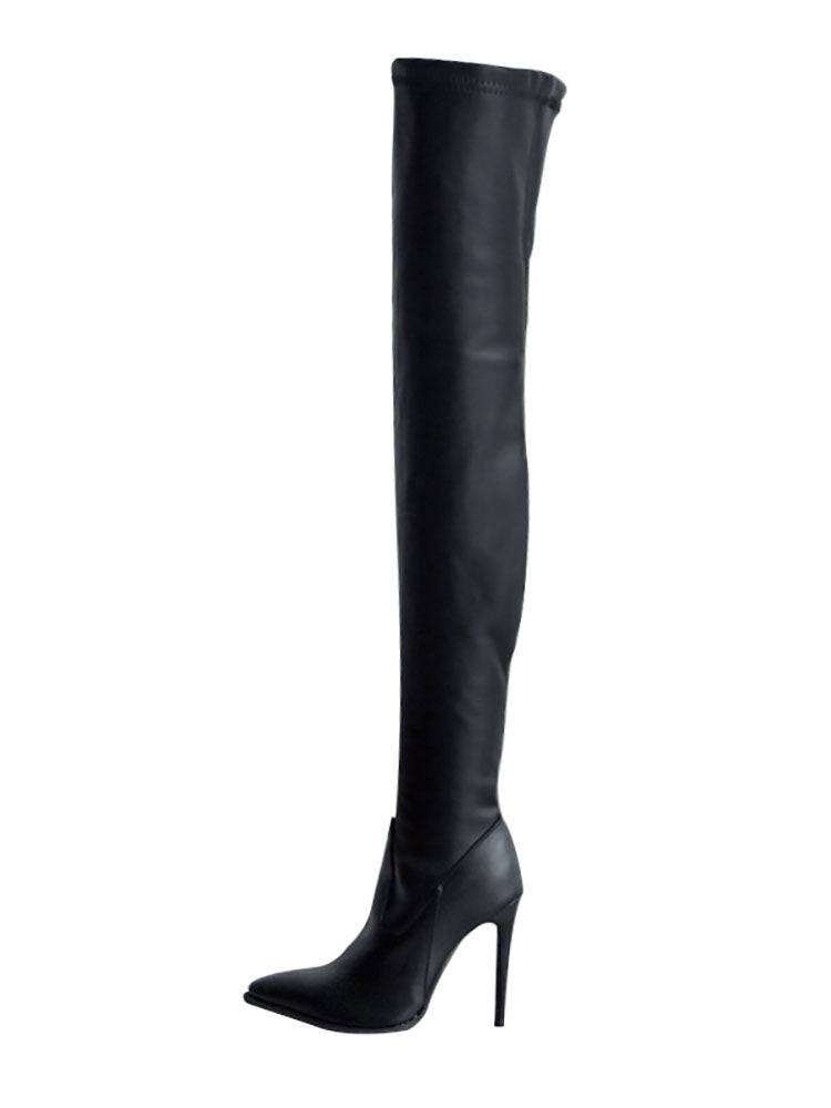 PU Leather Flat Over Knee Boots