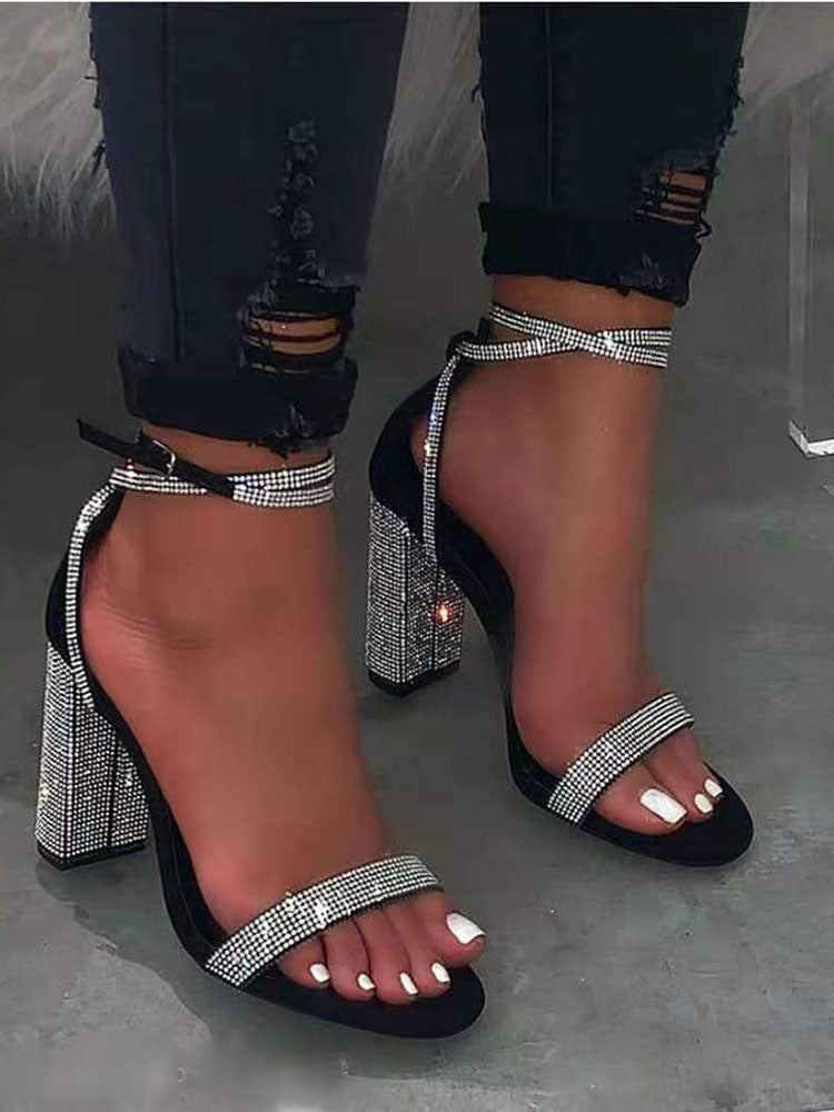 Sequined Rhinestone Wrap Up Heels