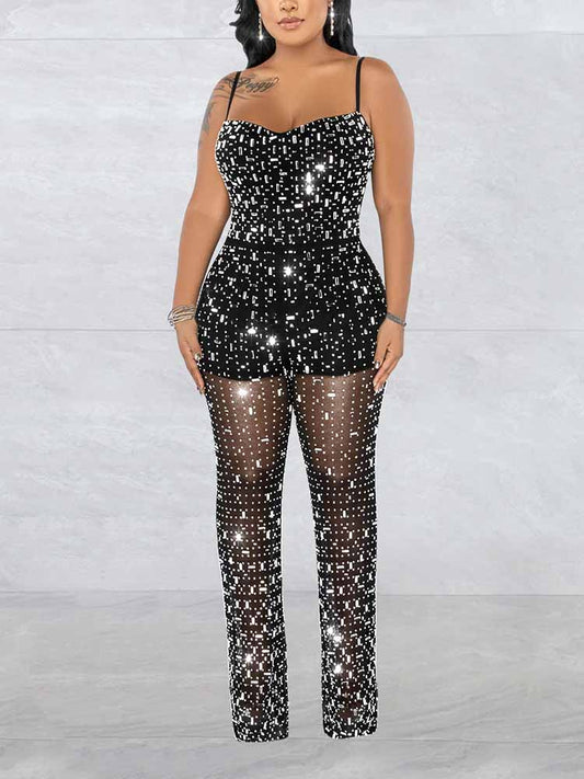 Rhinestone Mesh Jumpsuit