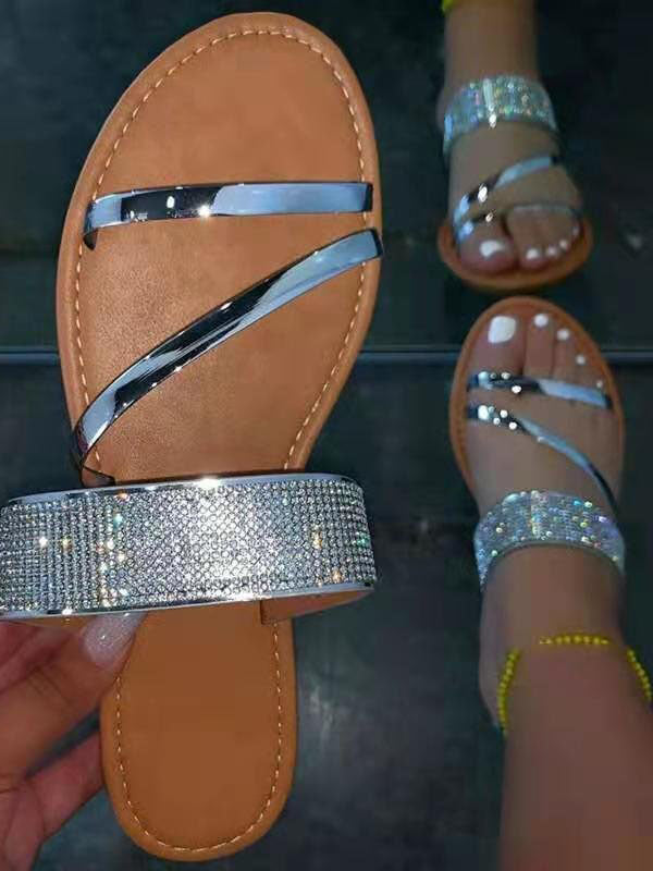 Flat Heel Rhinestone Casual Sandals