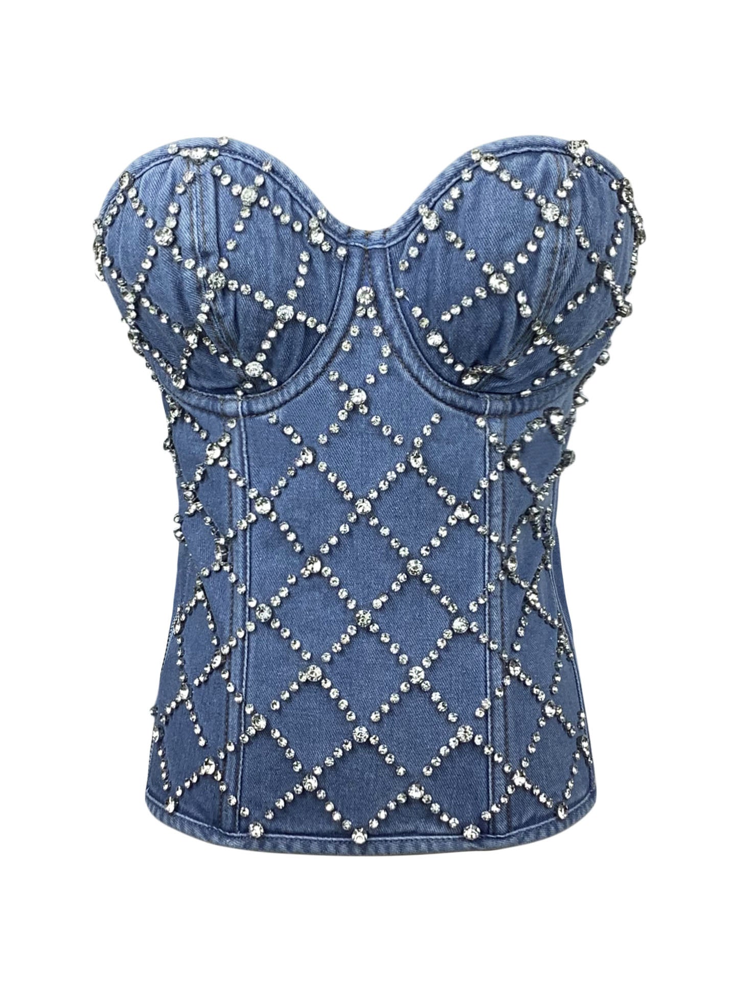 Rhinestone Denim Bustier Top