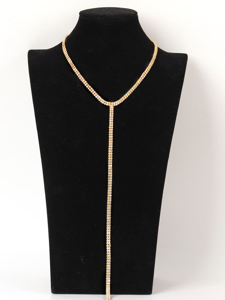 Rhinestone Decor Y Lariat Necklace