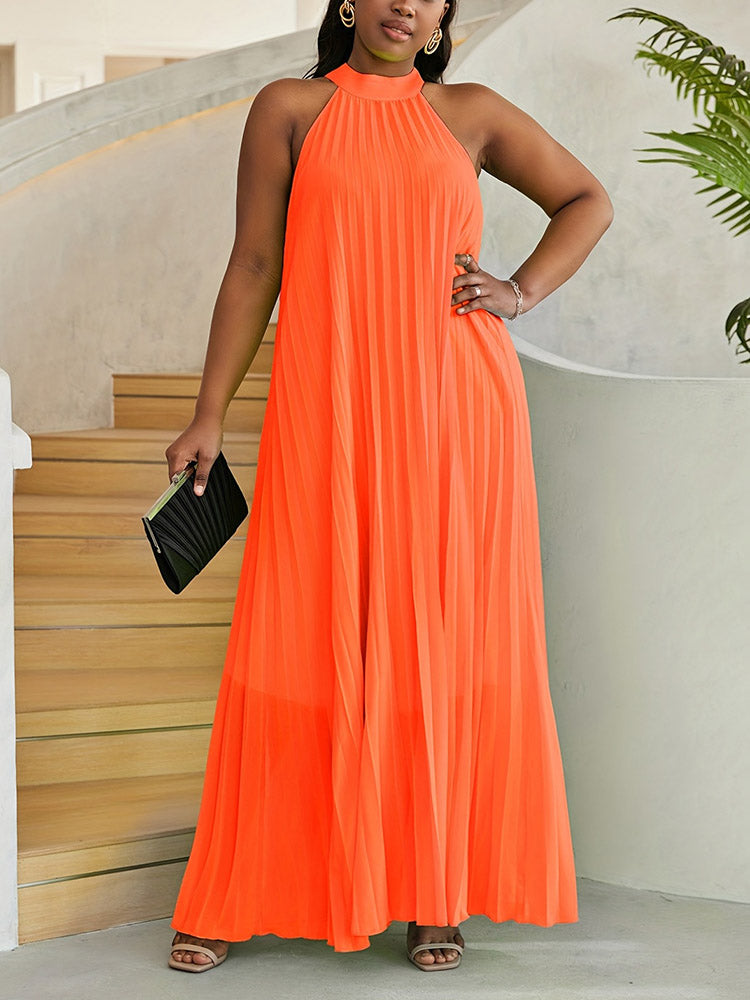 Halter Chiffon Pleated Dress