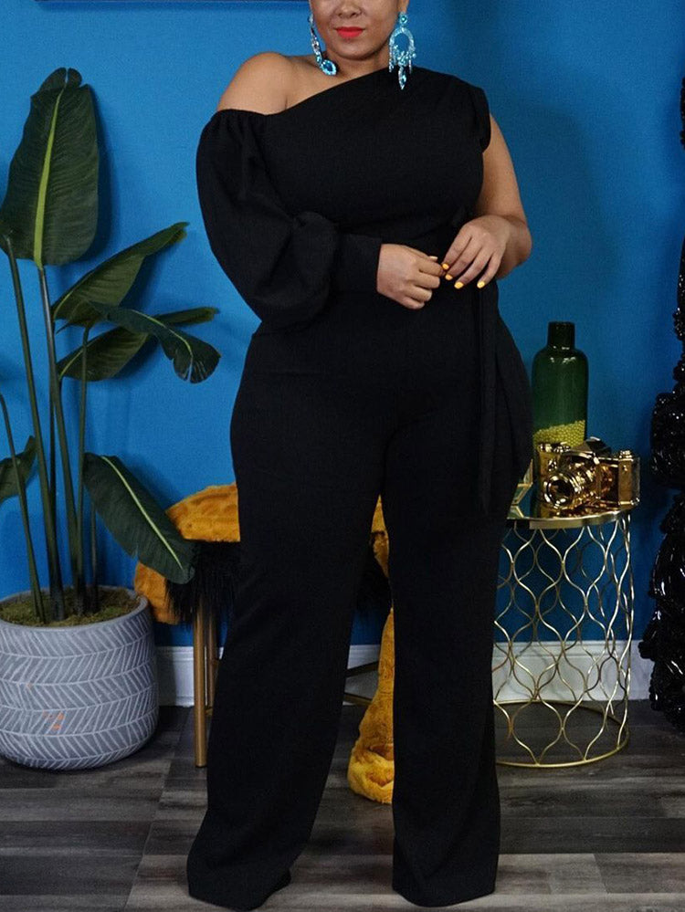 One Shoulder Belted Jumpsuit