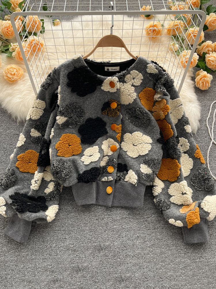 Flower Plush Button Coat