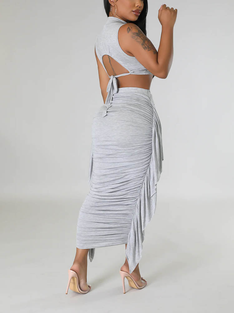 Solid Crop Top Maxi Skirt Set