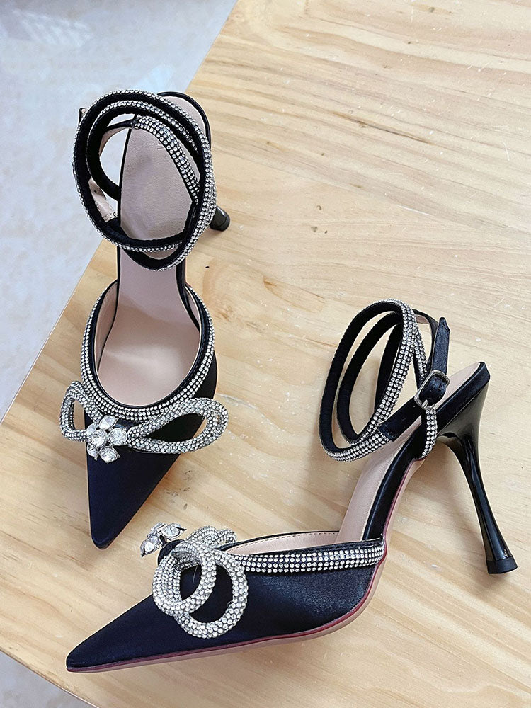 Rhinestone Bowknot Heel Pumps