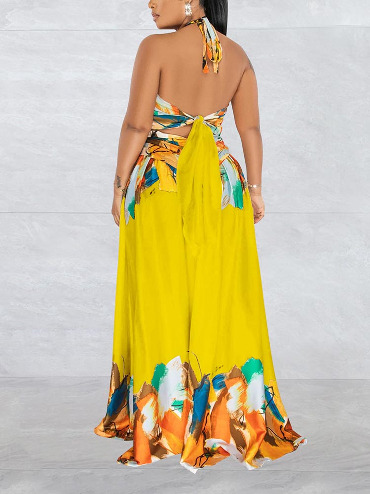 Print Halter Cutout Maxi Dress