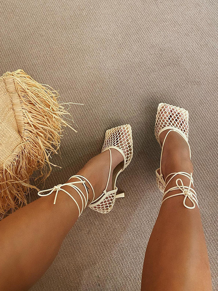 Square Toe Mesh Wrap Pumps