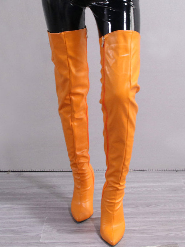 Full Zip Over The Knee Leather Boots