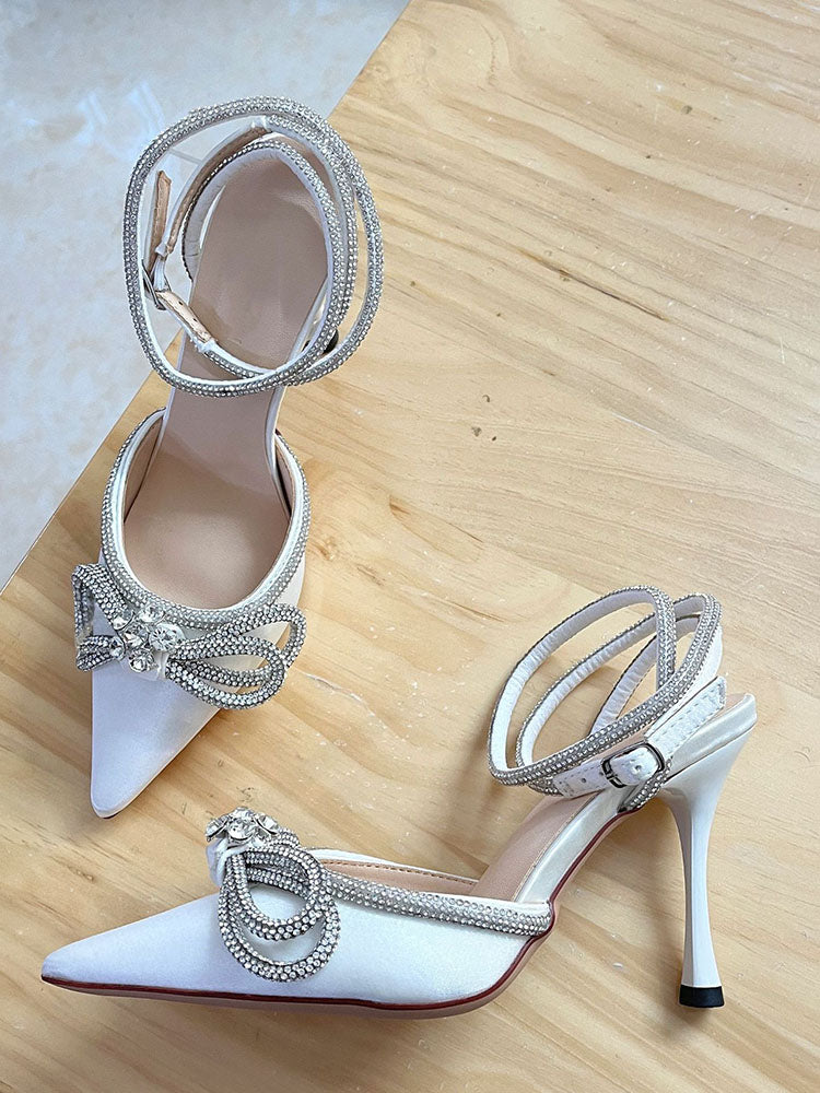 Rhinestone Bowknot Heel Pumps