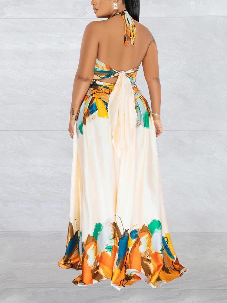 Print Halter Cutout Maxi Dress