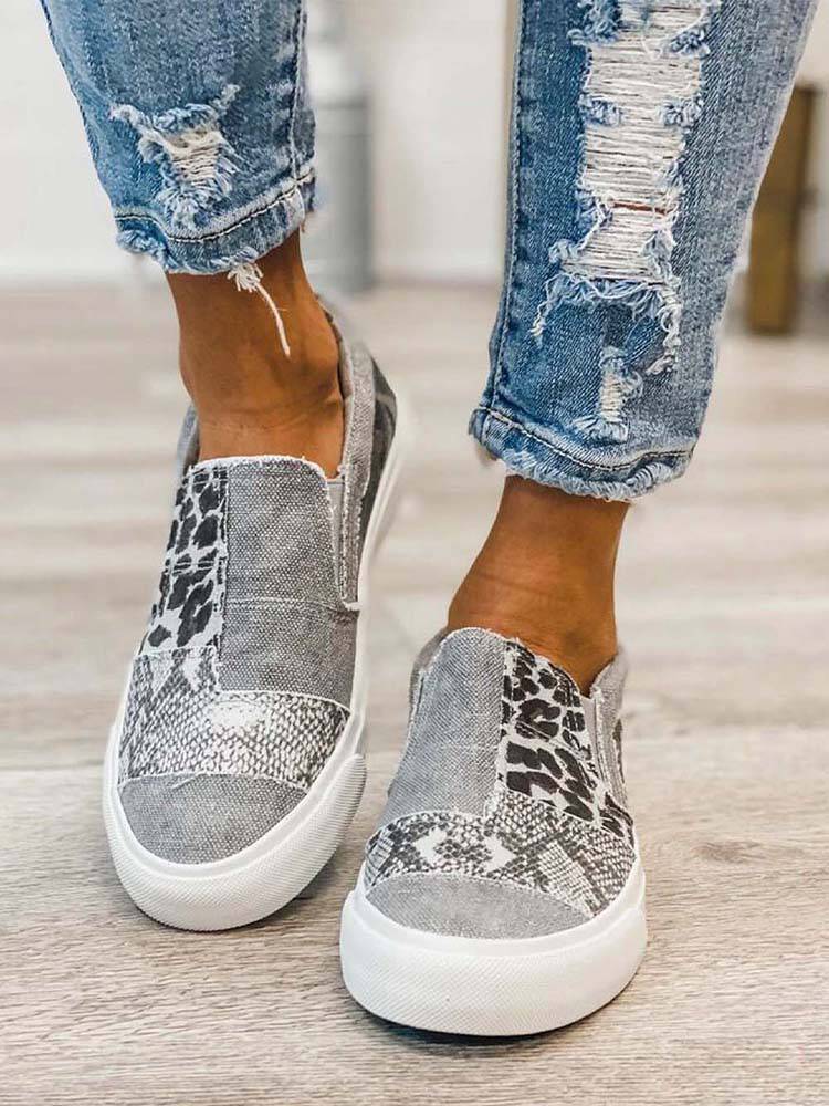 Snake Leopard Print Slip-on Canvas