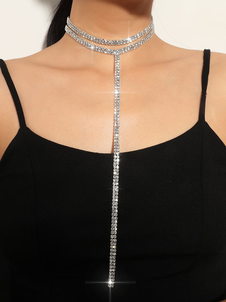 Rhinestone Decor Y Lariat Necklace