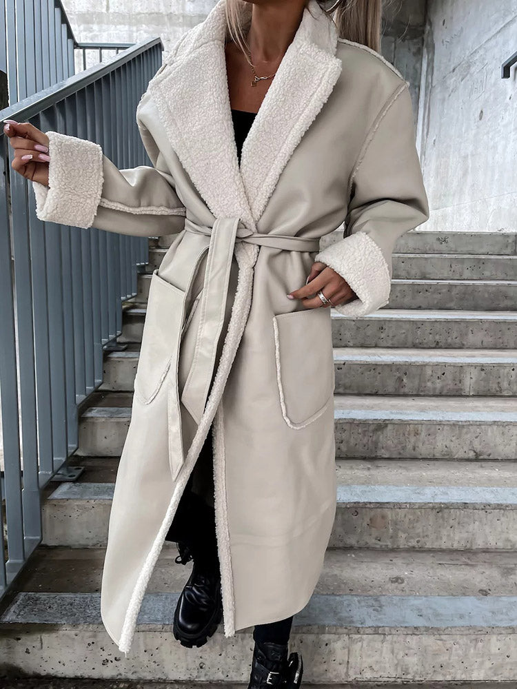 Faux Leather Shearling Lined Coat