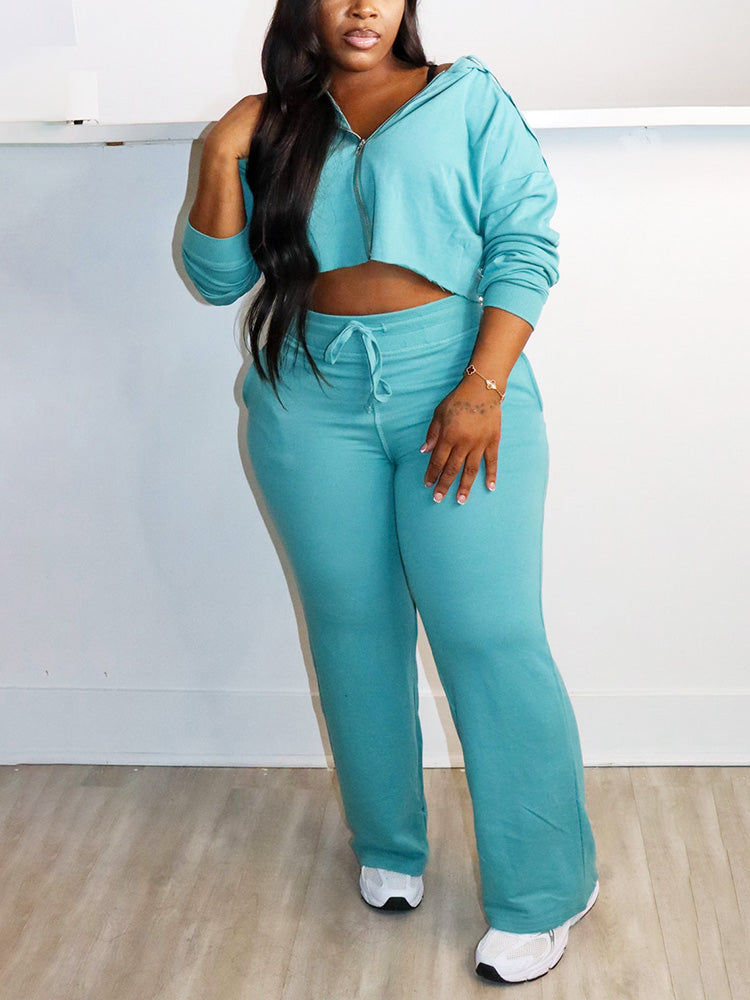 Cropped Zip-Up Hoodie Lounge Set