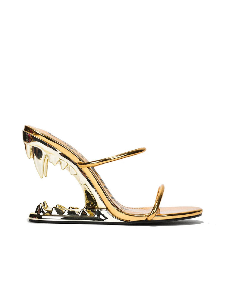 Metallic Teeth Heel Sandals