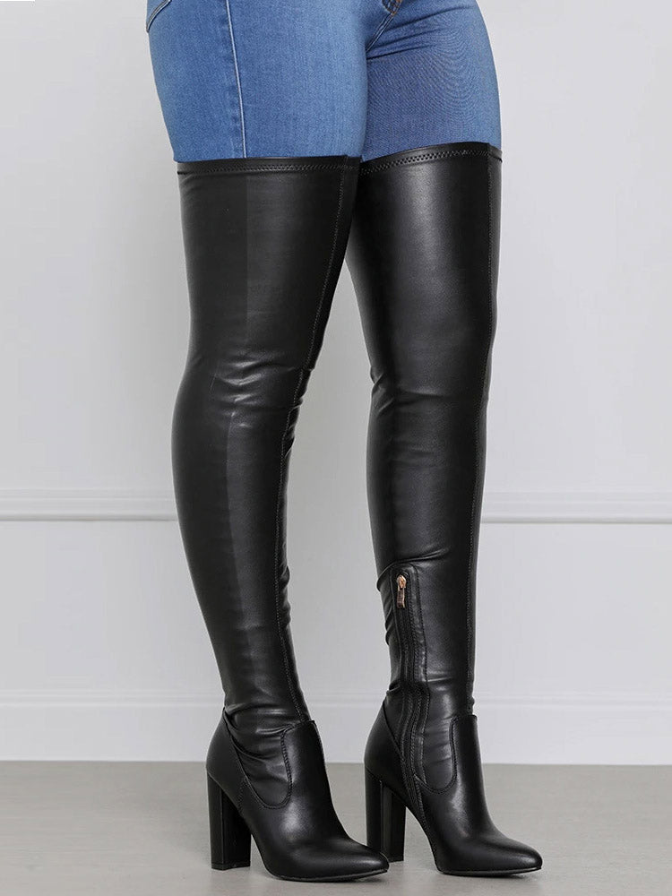 PU Leather Flat Over Knee Boots