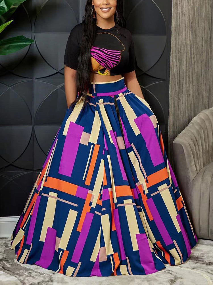 Print Crop Top Slit Skirt Set