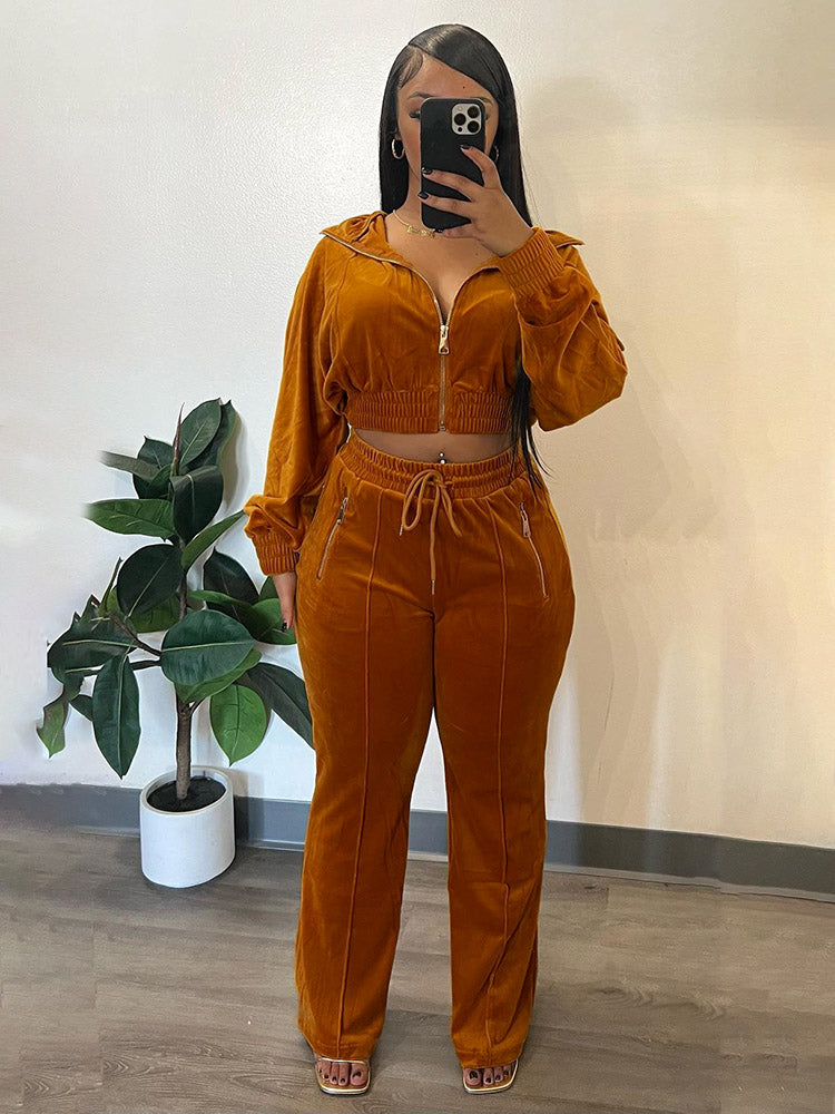 Velour Zip Jackets & Pants Set