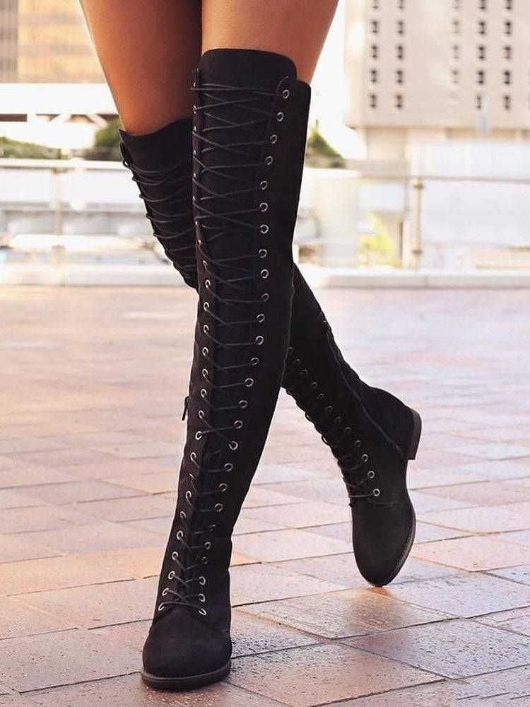 Lace Up Flat Suede Boots