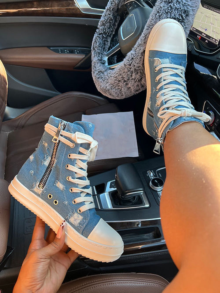 Denim High-Top Sneakers