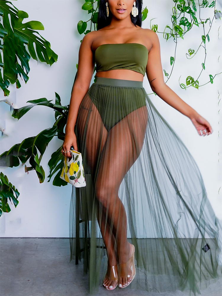 Bandeau Top Sheer Tulle Skirt Set