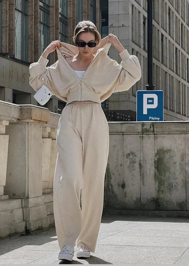 Cozy Cream - Cropped Hoodie and Jogger Set