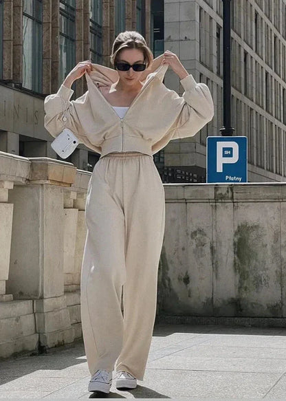 Cozy Cream - Cropped Hoodie and Jogger Set