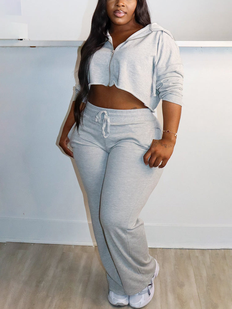 Cropped Zip-Up Hoodie Lounge Set