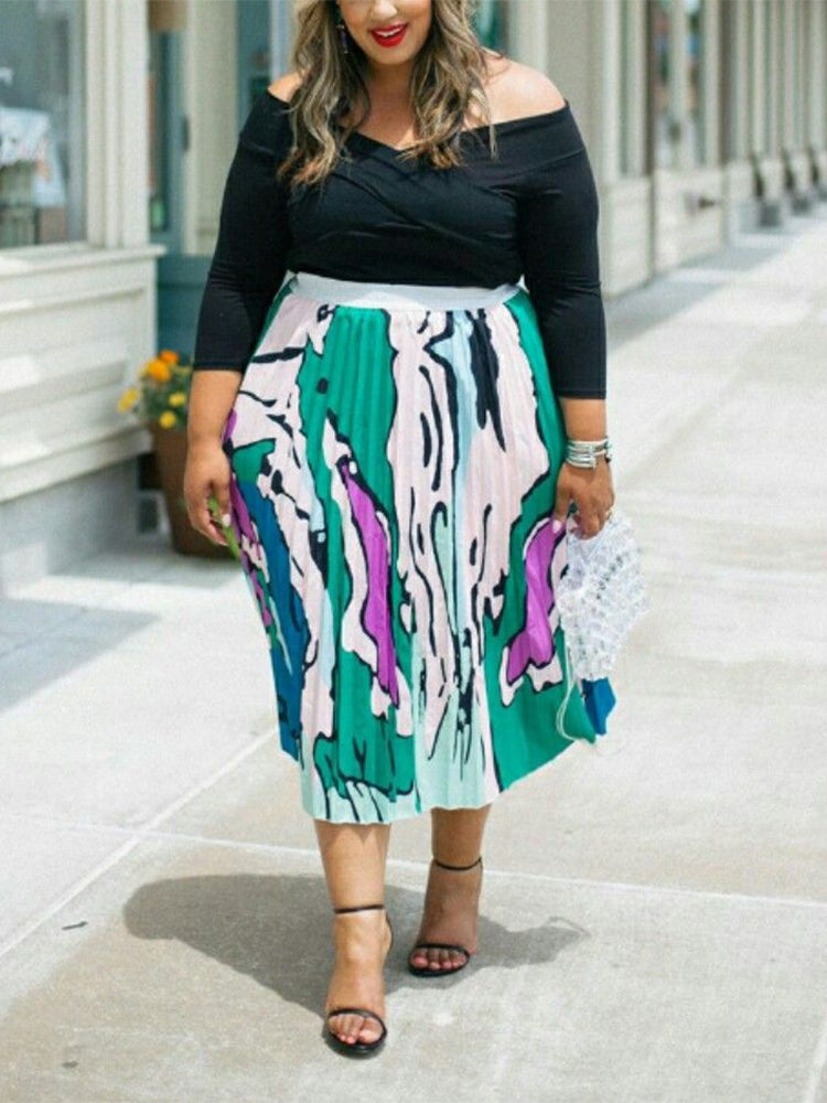 Elastic Waist Pleated Midi Skirt