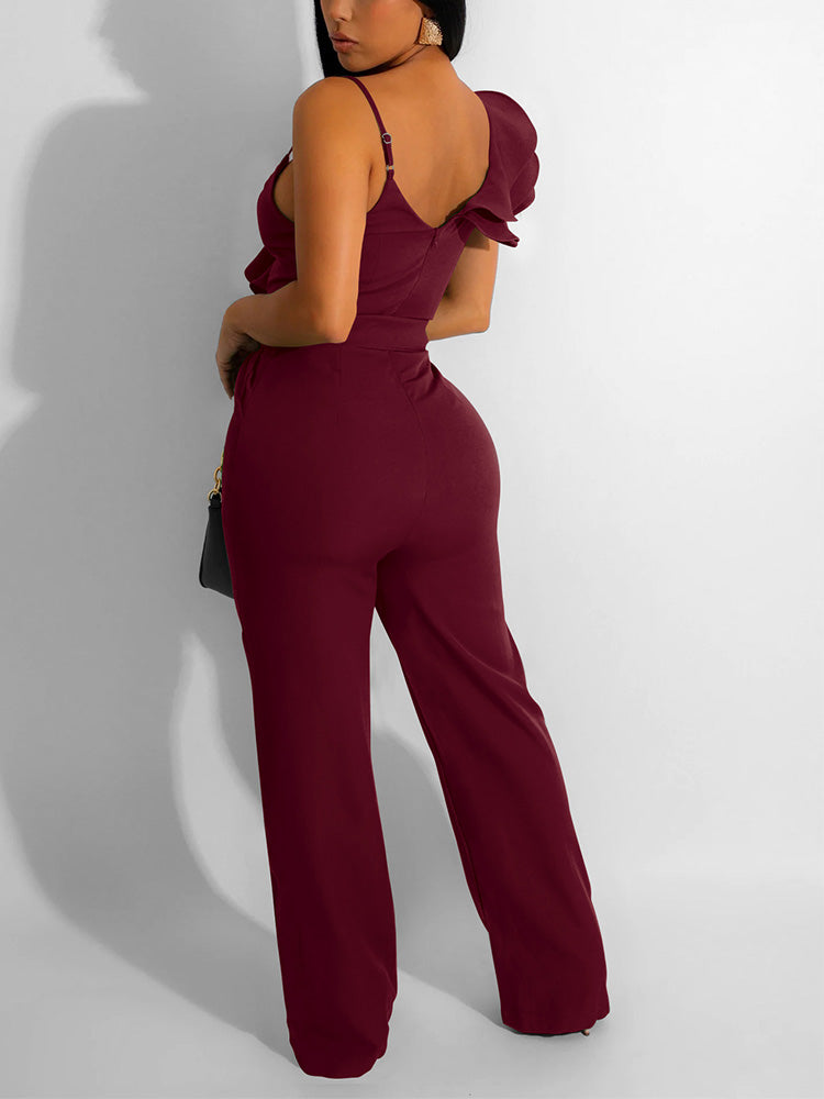 Ruffle Belted Wide Jumpsuit