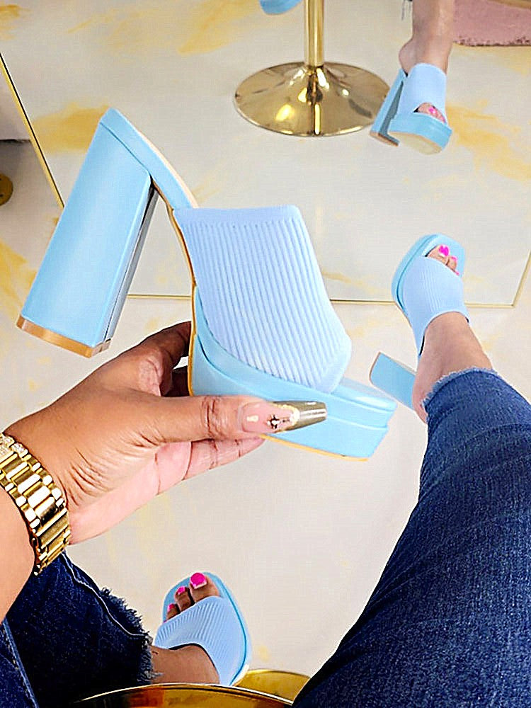 Knit Platform Chunky Heel Sandals