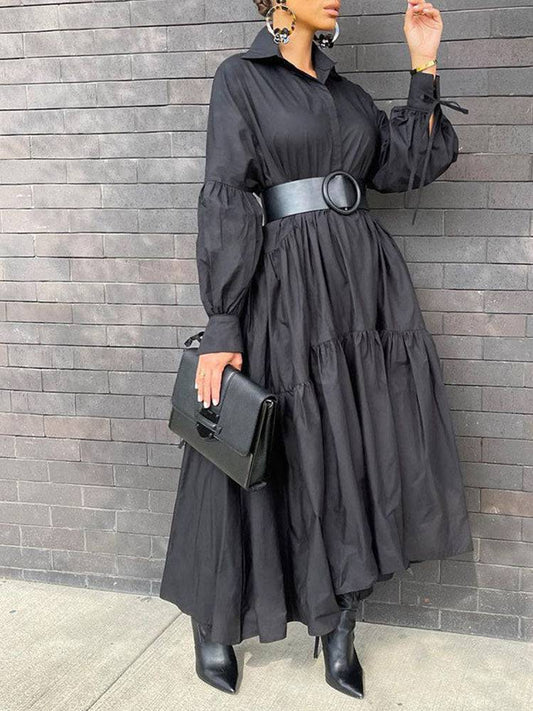 Loose Solid Long Shirt Dress