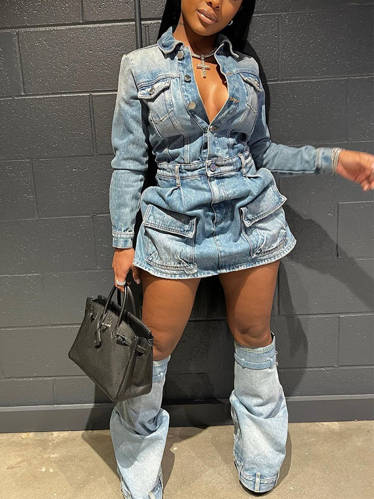 Denim Dress with Leg Warmers