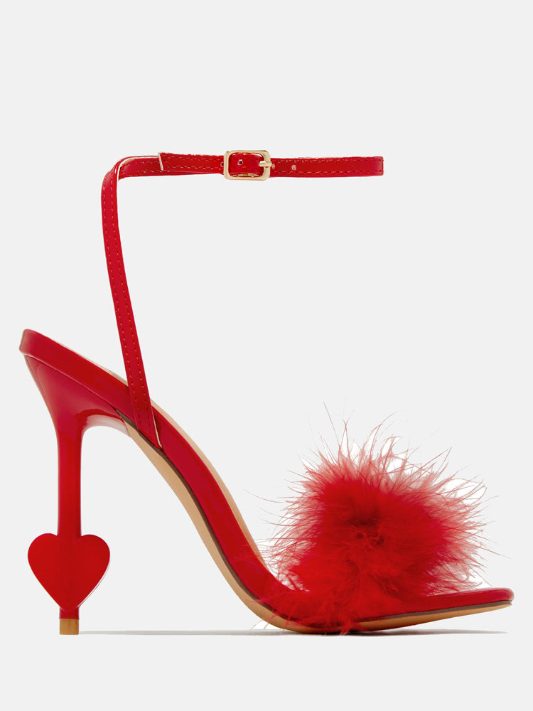 Feather Buckle Heart Heels